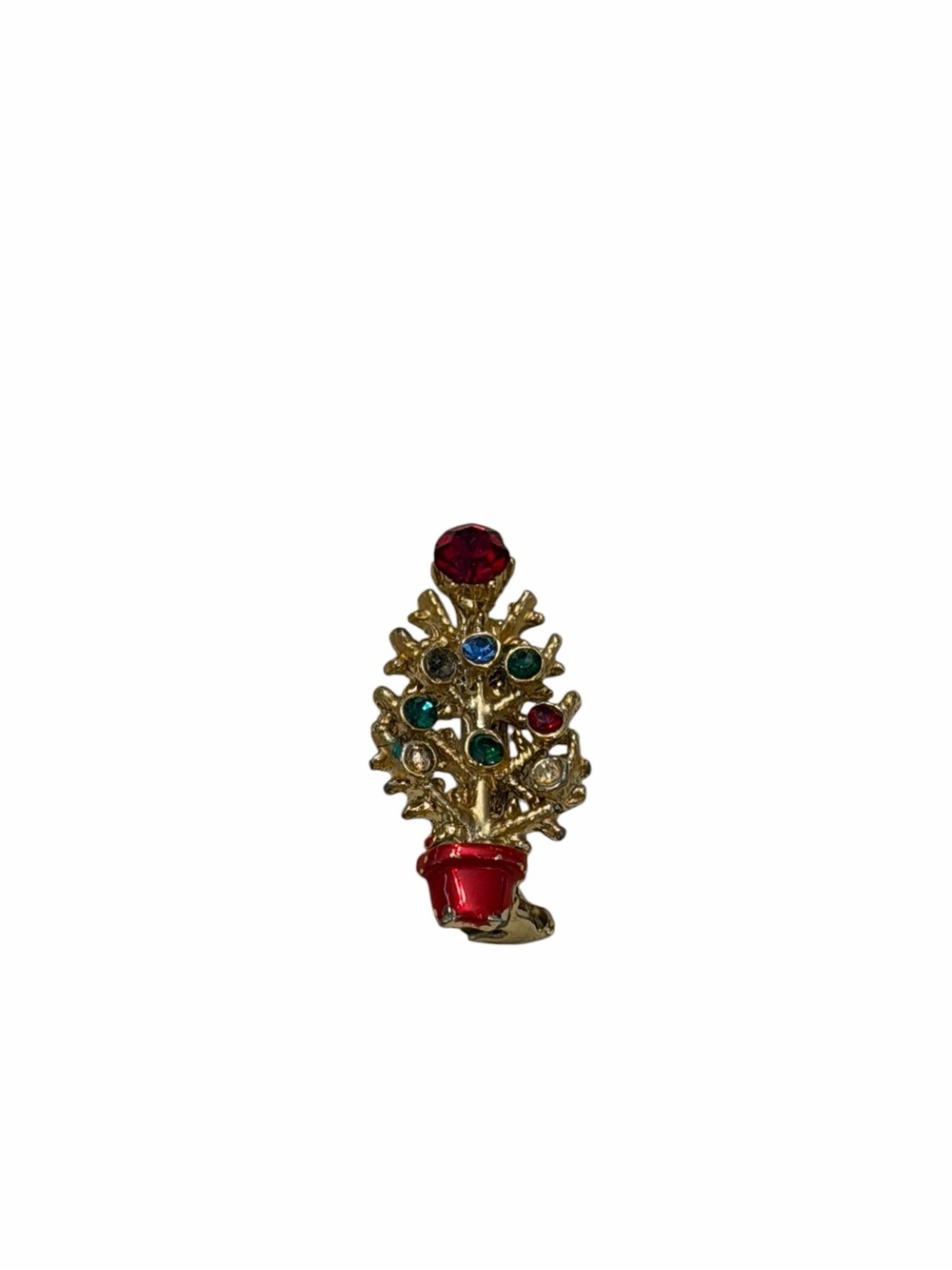 Christmas Tree Brooch Pin Festive Colorful Stones Holiday Distressed Vintage